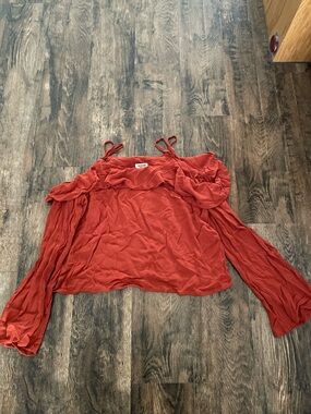 Rust Red Off-Shoulder Women's Top with Ruffle Detail